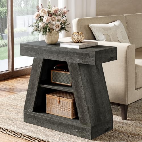 Tribesigns 3-stufiger Beistelltisch mit Ablage, 68,9 cm Couch-Beistelltisch mit Verstellbarer Ablage, Sofa-Beistelltische aus Holz, rustikaler Nachttisch für Wohnzimmer, Schlafzimmer (schwarz) von Tribesigns