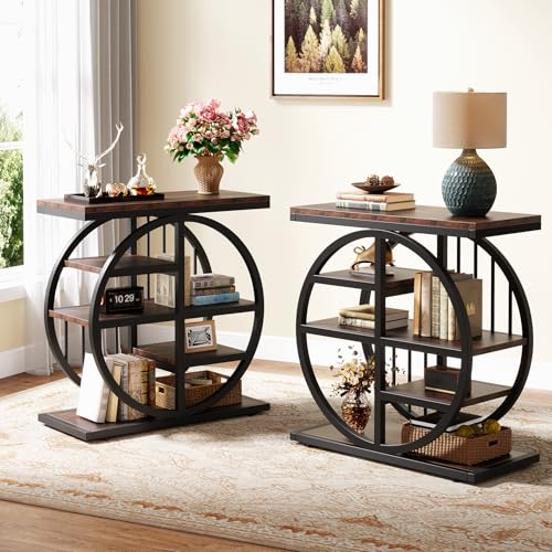 Tribesigns 5-Tier Beistelltisch Schmaler Holz, 60 x 30 cm Couchtisch Sofatisch mit Metallrahmen, Industrielle Beistelltisch für Wohnzimmer, hoher schmaler Nachttisch für Schlafzimmer (2 Set) von Tribesigns
