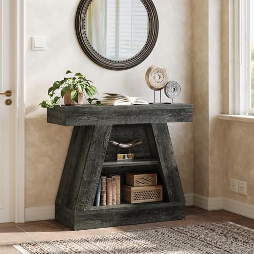 Tribesigns 68 cm großer Konsolentisch im Landhausstil für den Eingangsbereich, 3-stufiger moderner Sofatisch mit Ablage hinter der Couch für Wohnzimmer, Flur, Eingang (schwarz) von Tribesigns