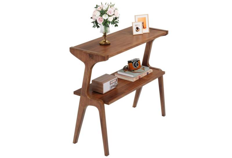 Tribesigns Beistelltisch 2-tier Sofatisch mit Massivholzbeinen, Beistelltisch mit Ablagefläche von Tribesigns