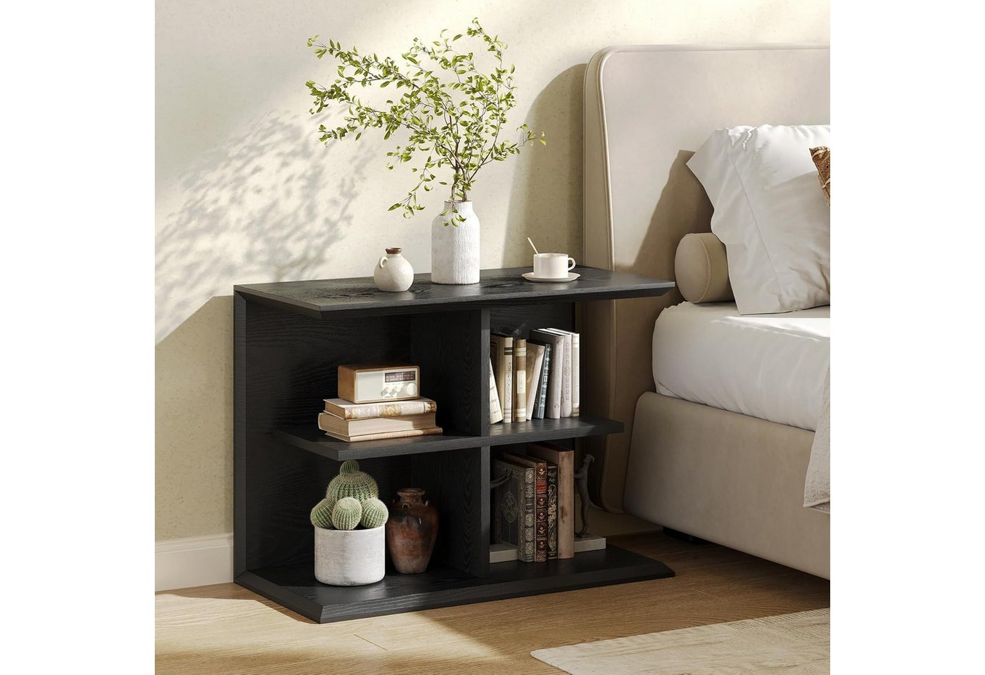 Tribesigns Beistelltisch 3-Tier Nachttisch mit Stauraum, Sofatisch mit 4 Ablageflächen, Schwarz von Tribesigns