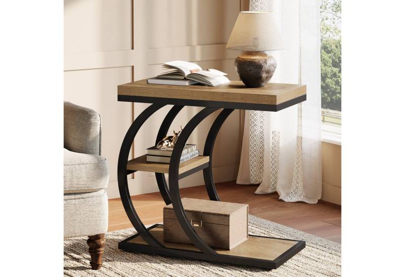 Tribesigns Beistelltisch 3-stufiger schmaler C-förmiger Couchtisch mit Stauraum, Nachttisch von Tribesigns