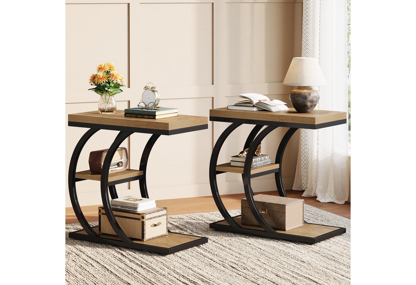 Tribesigns Beistelltisch 3-stufiger schmaler C-förmiger Couchtisch mit Stauraum, Nachttisch Tribesigns Beistelltisch 3-stufiger schmaler C-förmiger Couchtisch mit Stauraum, Nachttisch von Tribesigns