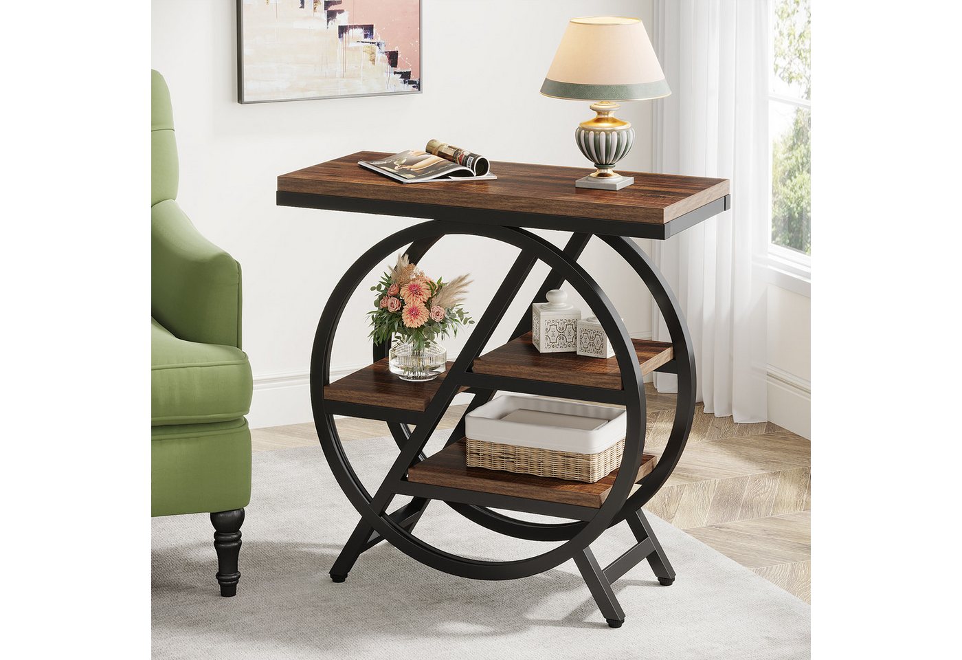 Tribesigns Beistelltisch 65cm Couchtische, Sofatisch mit 3 Ablagen, Couchtisch mit Metallrahmen von Tribesigns