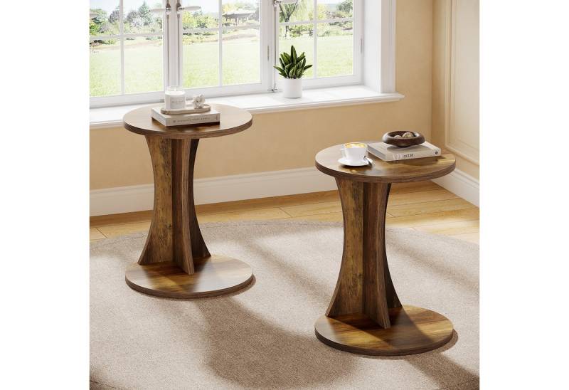 Tribesigns Beistelltisch C-Form Beistelltisch, 50cm runder Sofatisch, 2-stöckiger Kaffeetisch von Tribesigns