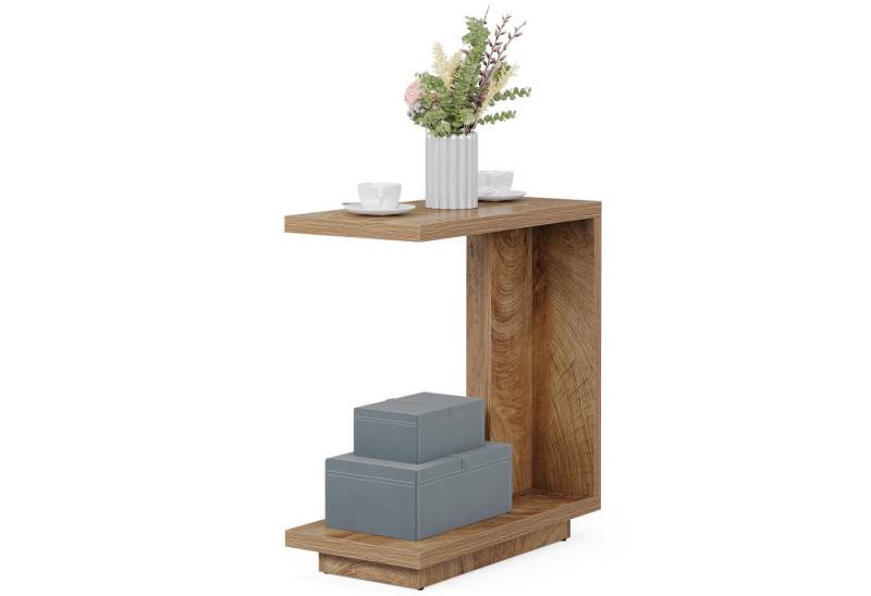 Tribesigns Beistelltisch C-förmiger Beistelltisch für Sofa 2-stufiger Tisch mit stabilem Sockel von Tribesigns