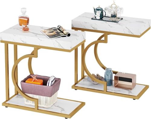 Tribesigns Beistelltisch Couch 2er Set, C-förmiger Beistelltisch Schmal für Wohnzimmer, Sofatisch, Kleiner Nachttisch für Schlafzimmer von Tribesigns