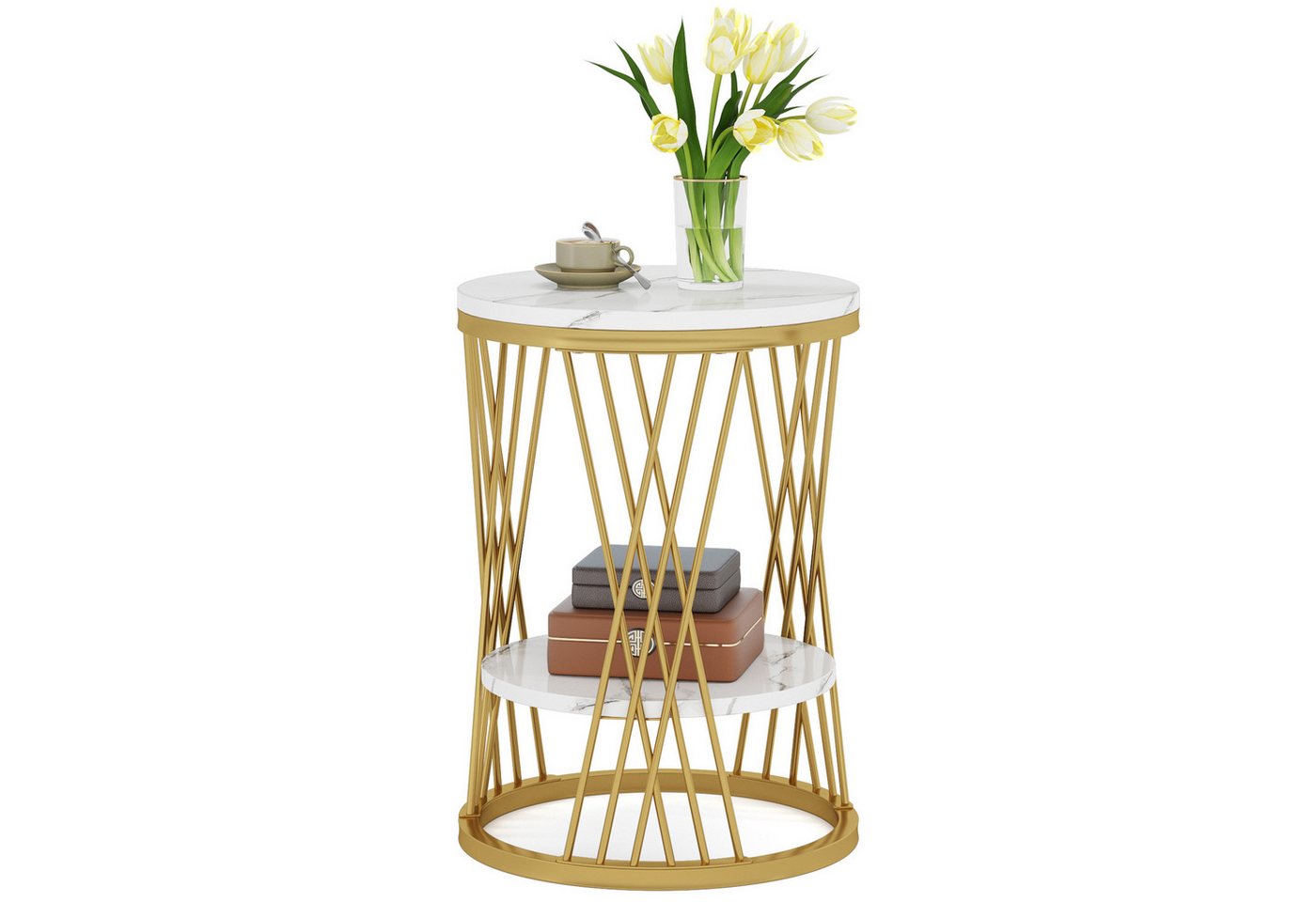 Tribesigns Beistelltisch Runder Beistelltisch, Ø45 cm x 60 cm Couchtisch mit 2 Ebenen von Tribesigns