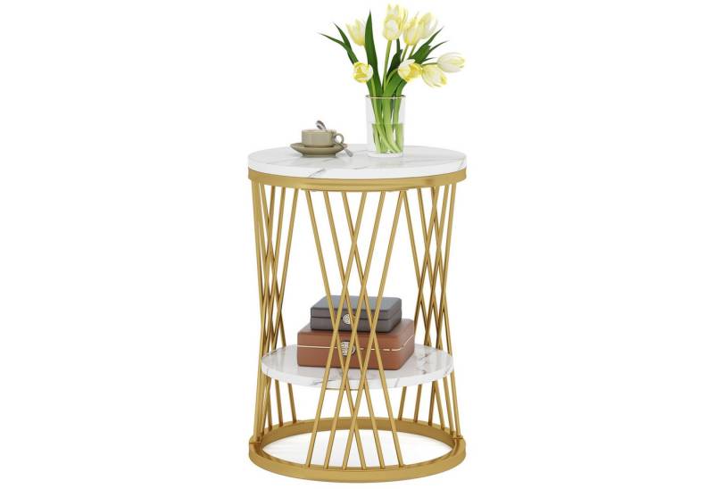 Tribesigns Beistelltisch Runder Beistelltisch, Ø45 cm x 60 cm Couchtisch mit 2 Ebenen von Tribesigns