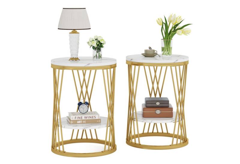 Tribesigns Beistelltisch Runder Beistelltisch, Ø45 cm x 60 cm Couchtisch mit 2 Ebenen von Tribesigns