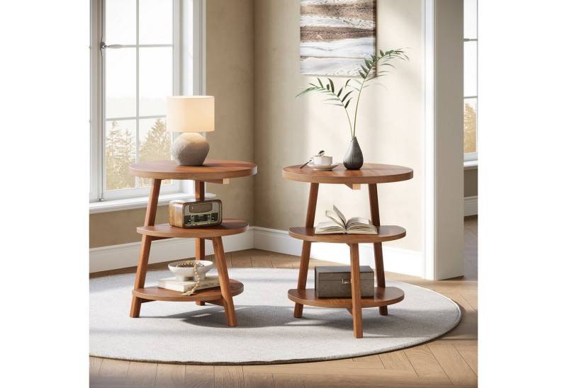 Tribesigns Beistelltisch Kleiner Tisch rund, Couchtisch mit Holzrahmen und 3 Ablagen von Tribesigns