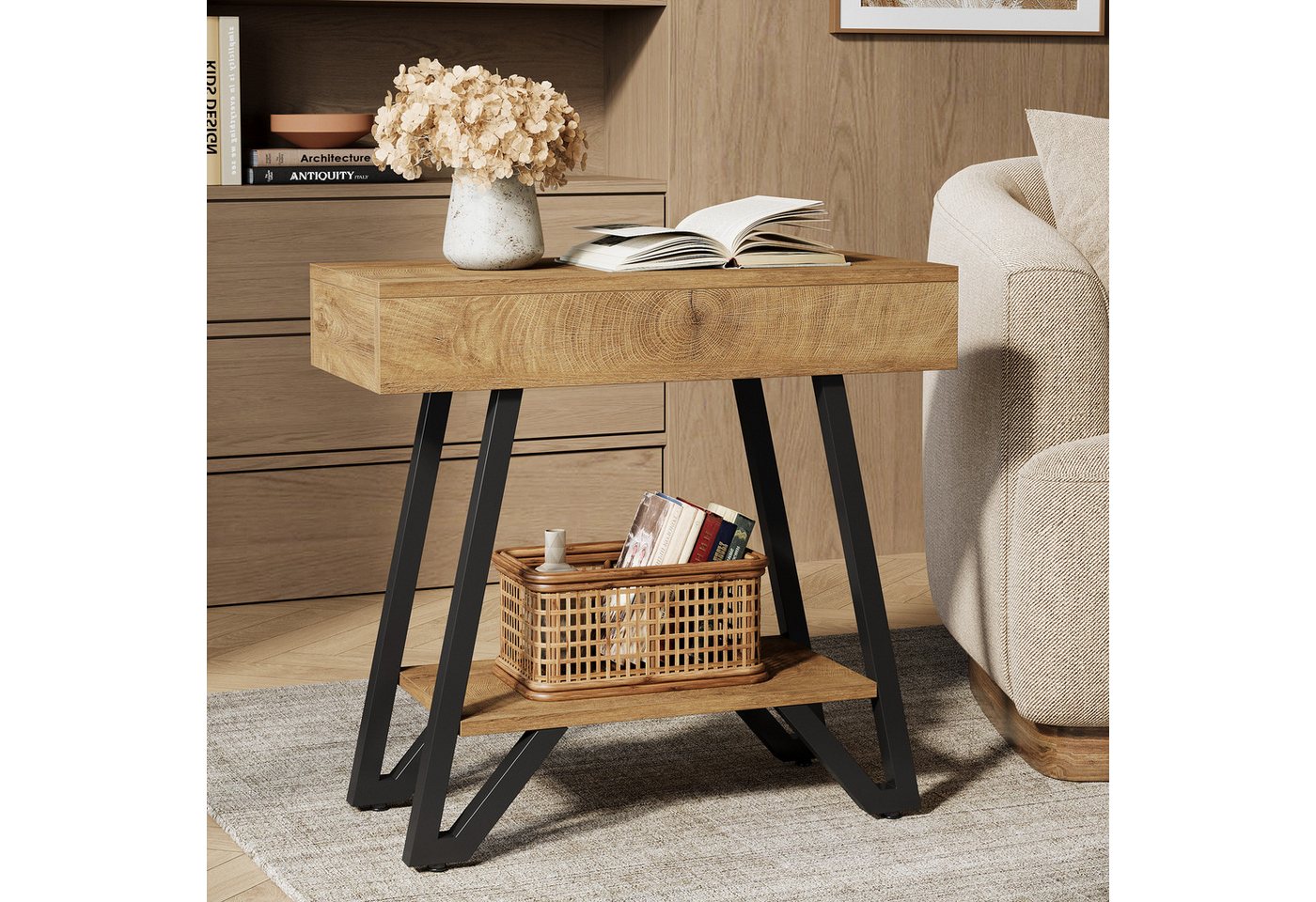 Tribesigns Beistelltisch für Wohnzimmer, schmaler Couchtisch mit Ablageflächen,leine Räume von Tribesigns
