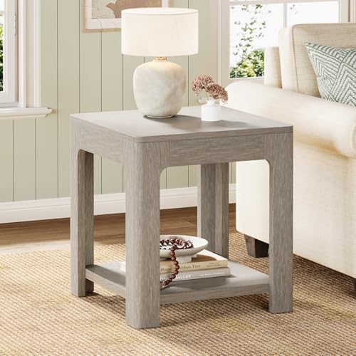Tribesigns Beistelltisch mit Ablage, 2-stöckiger Holz-Nachttisch für kleine Räume, Rustikaler Farmhouse-Stil, Quadratischer Nachttisch für Wohnzimmer oder Schlafzimmer (1) von Tribesigns