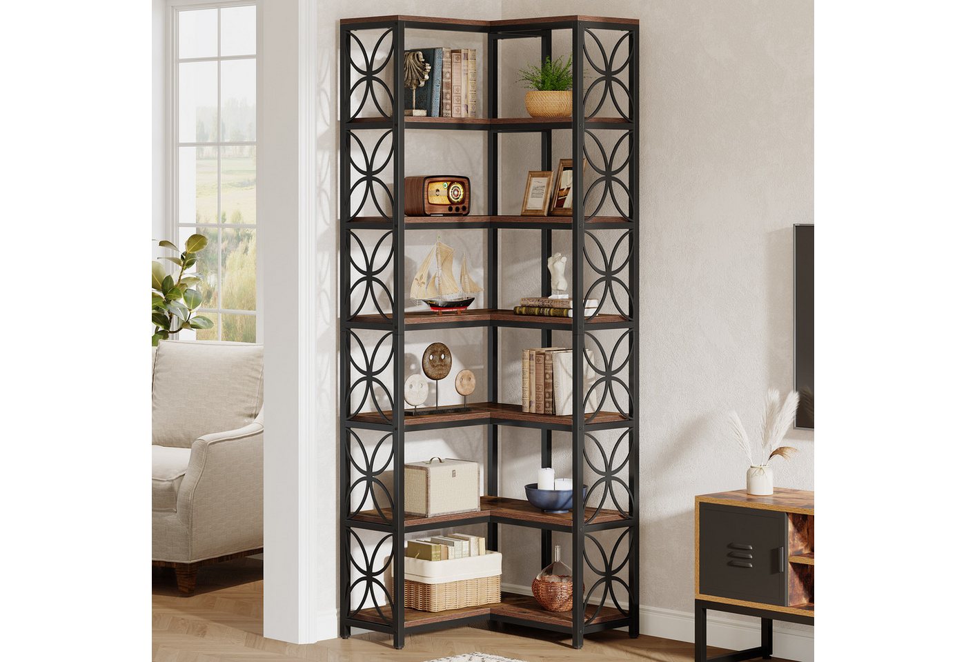 Tribesigns Bücherregal 200 cm Hoch Eckregal, 7-stöckiges L-förmiges Eckregal aus Holz von Tribesigns