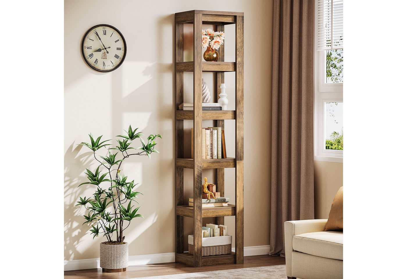 Tribesigns Bücherregal 6-stöckiges Bücherregal, 180 cm, schmales Eckregal für kleine Räume von Tribesigns