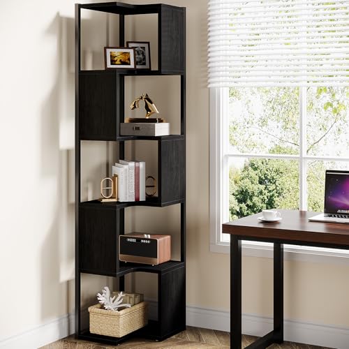 Tribesigns Bücherregal Eck 171 cm für Wohnzimmer Home Office, 6-Stöckiges Kleines Bücherregal Freistehend, Eckregal Lagerung Display Regal mit Metallrahmen, Schwarz von Tribesigns