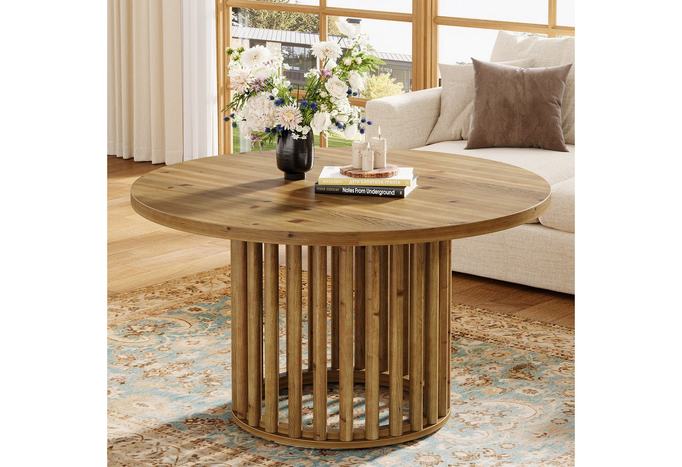 Tribesigns Couchtisch Runde Couchtisch aus Massivholz, 80cm Wohnzimmertisch im Landhausstil von Tribesigns