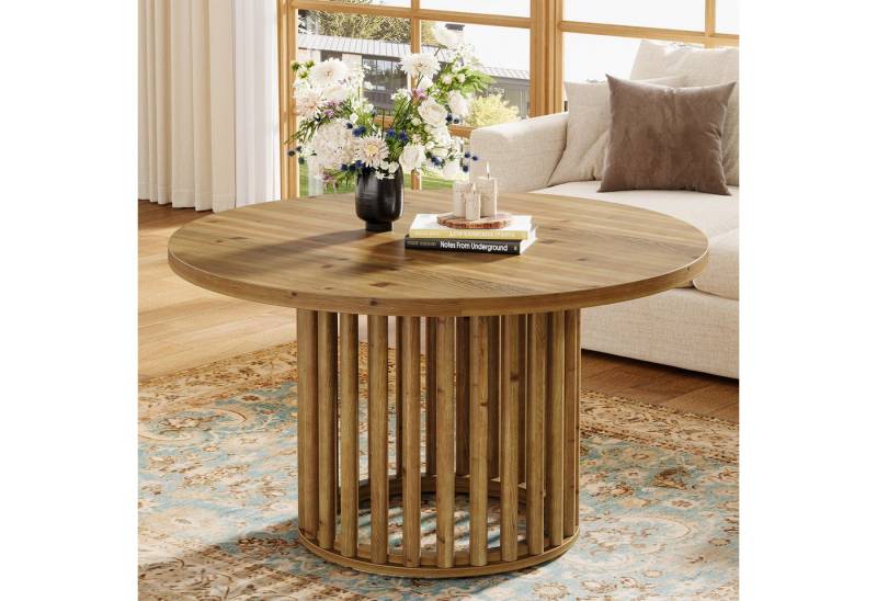 Tribesigns Couchtisch Runde Couchtisch aus Massivholz, 80cm Wohnzimmertisch im Landhausstil von Tribesigns