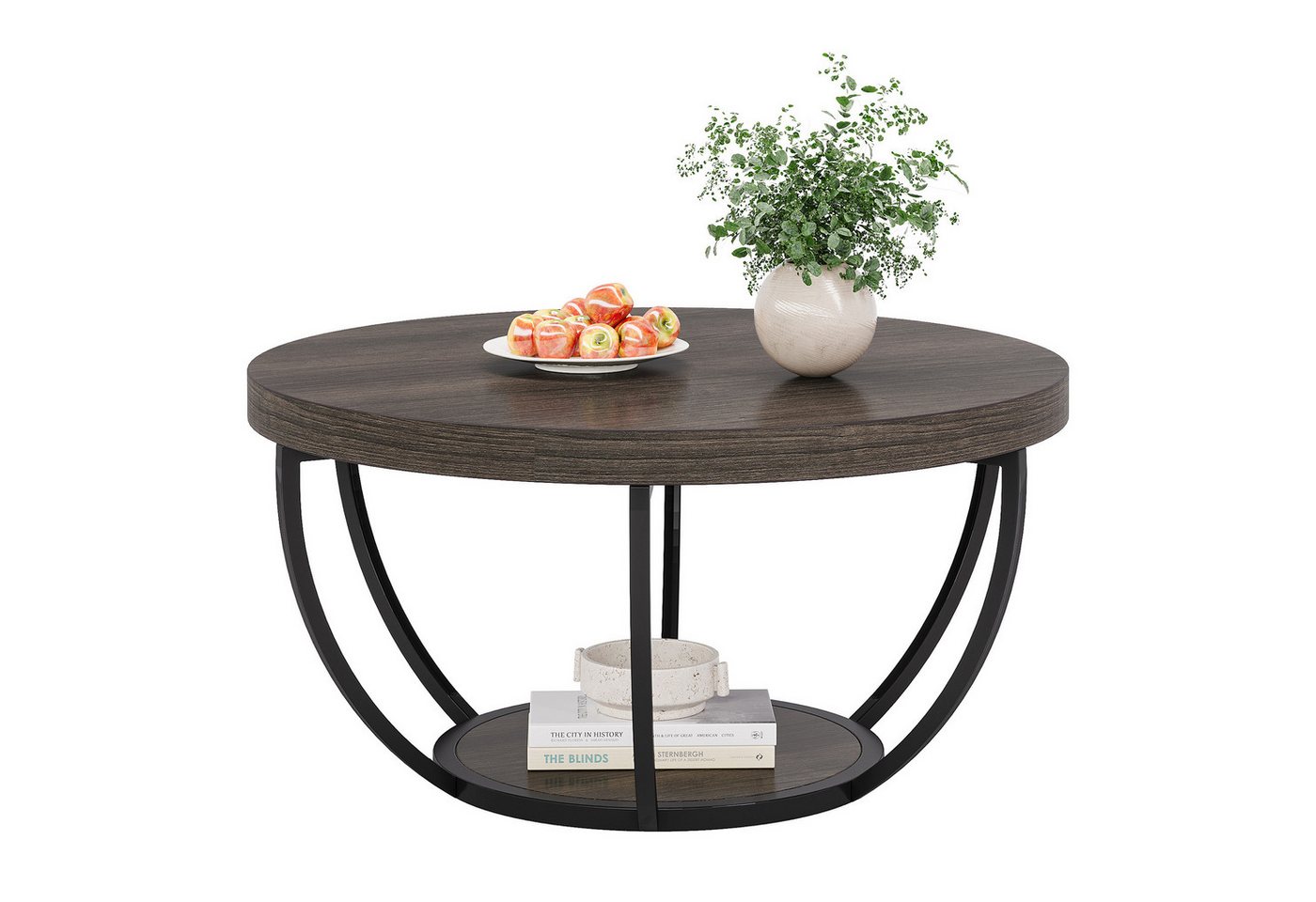 Tribesigns Couchtisch Runde Kaffeetisch Beistelltisch, Industrial 2-Tier-Kreis Couchtisch von Tribesigns