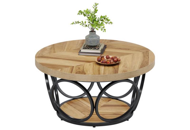 Tribesigns Couchtisch Runde Kaffeetisch Beistelltisch, Industrial 2-Tier-Kreis Holztisch von Tribesigns