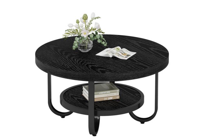 Tribesigns Couchtisch Runder Beistelltisch, 2-stöckiger Mittetisch mit Regale, Sofatisch von Tribesigns