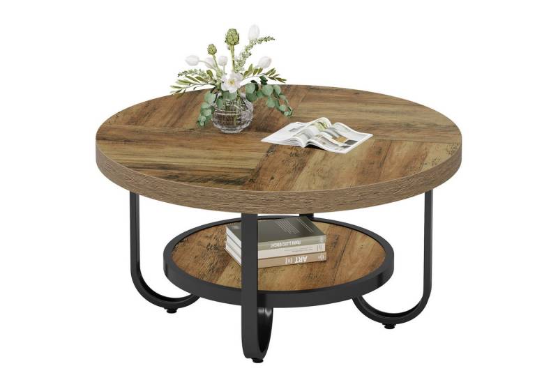 Tribesigns Couchtisch Runder Beistelltisch, 2-stöckiger Mittetisch mit Regale, Sofatisch von Tribesigns