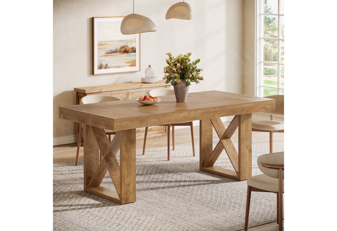 Tribesigns Esstisch 160 cm Esstisch für 4-6 Personen, Landhaus-Design mit massiver Optik von Tribesigns