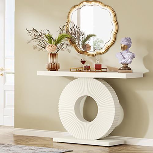 Tribesigns Konsolentisch, Flurtisch mit rundem, blumenförmigem Sockel, Konsolen- und Sofatische | Flurmöbel | schmaler Eingangstisch | 100 x 30 x 79 cm, weiß von Tribesigns