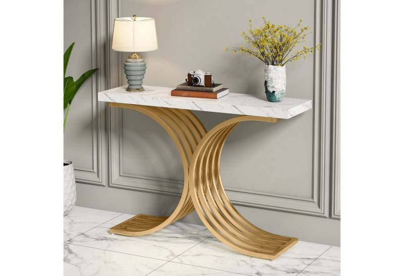 Tribesigns Konsolentisch 100 x 30 x 80 cm Schmal Flurtisch,Beistelltisch mit Gold Metallgestell von Tribesigns