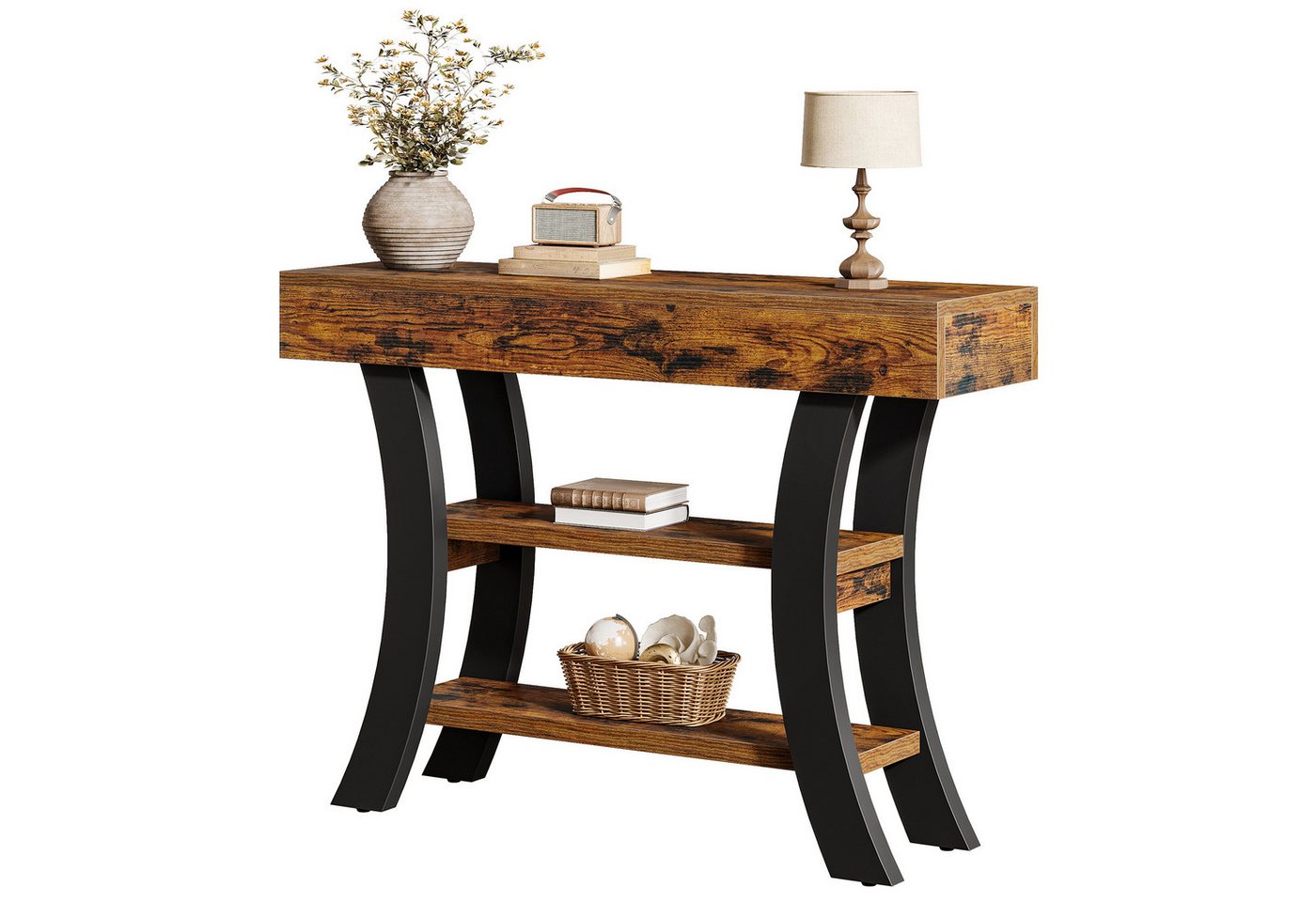 Tribesigns Konsolentisch 105cm Konsolentisch, 3-stöckiger rustikaler Sofatisch mit Ablagen Tribesigns Konsolentisch 105cm Konsolentisch, 3-stöckiger rustikaler Sofatisch mit Ablagen von Tribesigns