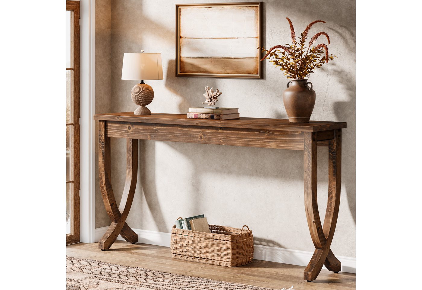 Tribesigns Konsolentisch 160cm Massivholz-Konsolentisch, Langer Eingangstisch, Schmal Sofatisch von Tribesigns