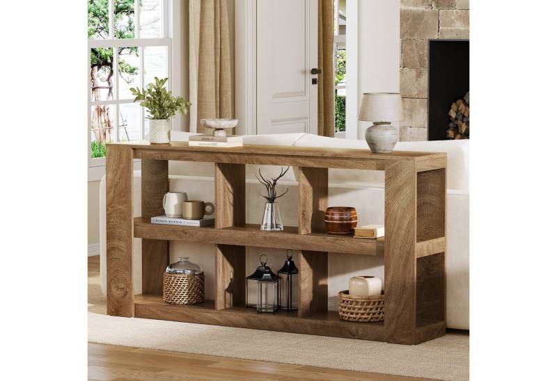 Tribesigns Konsolentisch 3-stufiger schmaler Sofatisch, 160 cm Flurtisch mit 6 Würfelregalen von Tribesigns