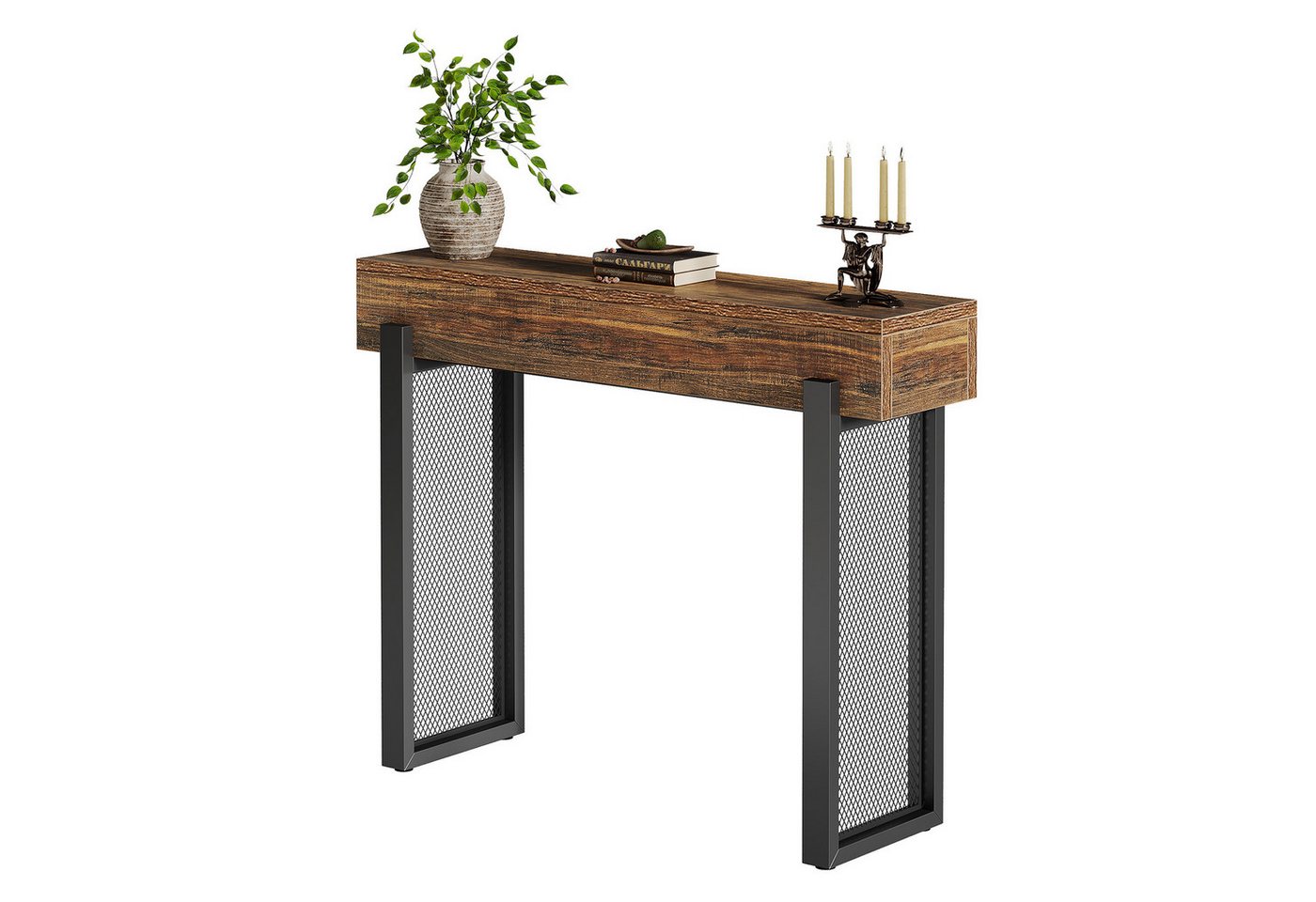 Tribesigns Konsolentisch mit Stauraum, 105cm Industrieller Eingangstisch mit Mesh Metallbeinen von Tribesigns