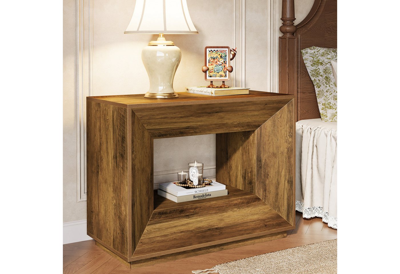 Tribesigns Nachttisch Großer Beistelltisch mit unterem Regal, 2-stöckiger End Table von Tribesigns