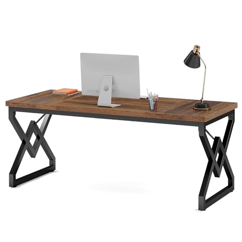 Tribesigns Schreibtisch, Großer 160cm Bürotisch mit extra verdickter Holzplatte und Metallgestell, Industriell Computertisch Chefschreibtisch für Home Office, Rustikales Braun von Tribesigns