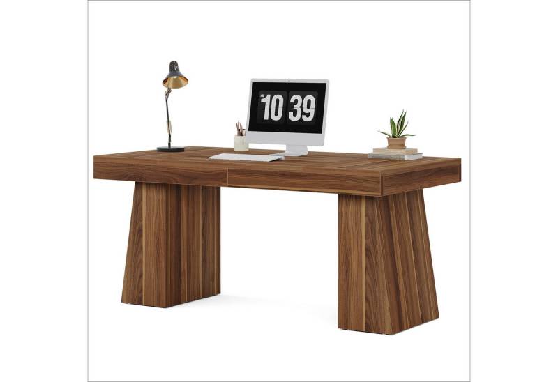 Tribesigns Schreibtisch Chefschreibtisch 140 cm, Büro-Schreibtisch, doppelter Trapezbasis von Tribesigns