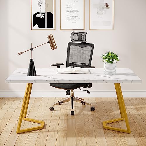Tribesigns Schreibtisch Computertisch, 140 x 80 cm, PC Tisch Bürotisch Arbeitstisch Esstisch Büro-Möbel Computertisch Konferenztisch für Home Office zu Hause Schreibtische, Weiß und Gold Tribesigns Schreibtisch Computertisch, 140 x 80 cm, PC Tisch Bürotisch Arbeitstisch Esstisch Büro-Möbel Computertisch Konferenztisch für Home Office zu Hause Schreibtische, Weiß und Gold von Tribesigns