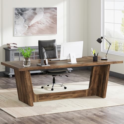Tribesigns Schreibtisch Computertisch, 180 x 79 x 75 cm Groß Schreibtisch, PC Tisch Bürotisch Arbeitstisch Esstisch Büro-Möbel Computertisch Konferenztisch für Home Office, Rustikales Braun von Tribesigns
