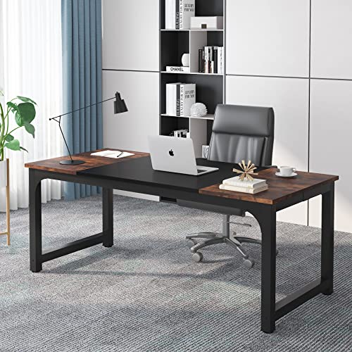 Tribesigns Schreibtisch Computertisch, PC Tisch Bürotisch Arbeitstisch Esstisch in Schwarz für Home Office zu Hause Schreibtische, Konferenztisch (Rustikales Braun/Schwarz, 180 x 80 x 75 cm) von Tribesigns