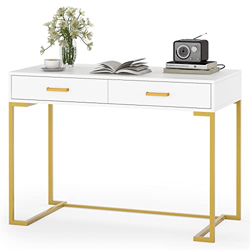 Tribesigns Schreibtisch mit 2 Schubladen, Computertisch Weiß, 100cm Bürotisch PC-Tisch, Moderner Schreibtisch Klein Arbeitstisch Büro Tisch für Home Office von Tribesigns