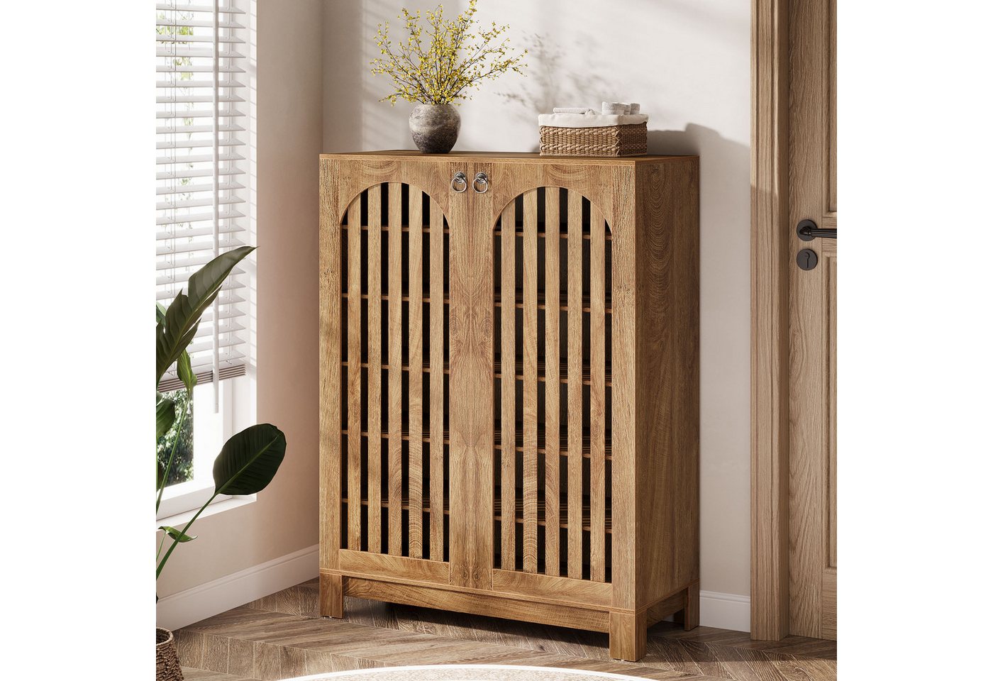 Tribesigns Schuhschrank 6-stöckiger Schuhschrank mit Lamellentüren, 24 Paar Bauernhaus von Tribesigns