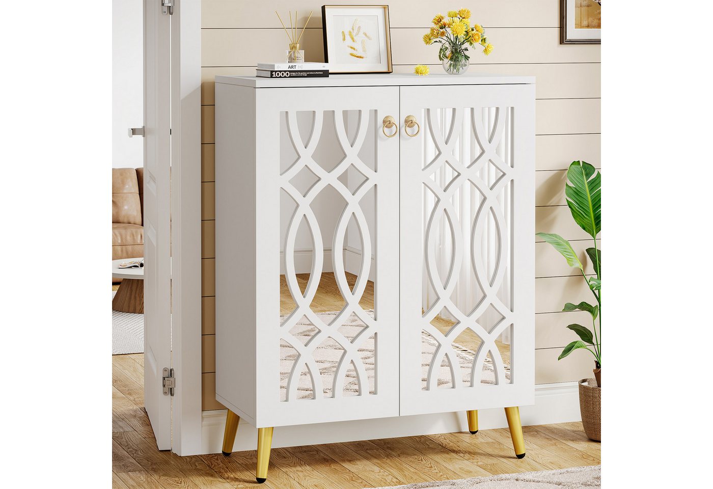 Tribesigns Schuhschrank verspiegelte Schuhschrank mit Türen, 5-Tier weiß Moderne von Tribesigns