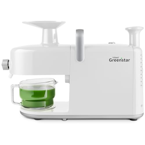Tribest Greenstar 5 GS5 All Stainless Steel Twin Gear Cold Press Masticating Juicer with Easy Clean Housing, Screen Cleaning Tool and Glass Pitcher, White von Tribest