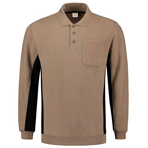 Tricorp 302001 Casual Polokragen Bicolor Brusttasche Sweatshirt, 60% Gekämmte Baumwolle/40% Polyester, 280g/m², Khaki-Schwarz, Größe L von Tricorp