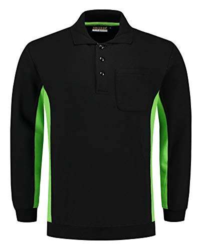 Tricorp 302001 Casual Polokragen Bicolor Brusttasche Sweatshirt, 60% Gekämmte Baumwolle/40% Polyester, 280g/m², Schwarz-Limette, Größe 5XL von Tricorp