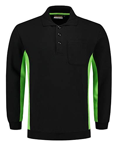 Tricorp 302001 Casual Polokragen Bicolor Brusttasche Sweatshirt, 60% Gekämmte Baumwolle/40% Polyester, 280g/m², Schwarz-Limette, Größe 7XL von Tricorp