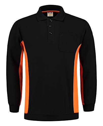 Tricorp 302001 Casual Polokragen Bicolor Brusttasche Sweatshirt, 60% Gekämmte Baumwolle/40% Polyester, 280g/m², Schwarz-Orange, Größe S von Tricorp