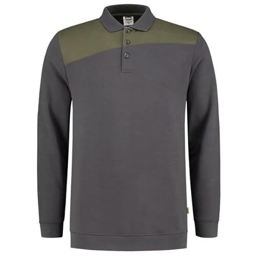 Tricorp 302004 Casual Polokragen Bicolor Quernaht Sweatshirt, 70% Gekämmte Baumwolle/30% Polyester, 280g/m², Dunkelgrau-Rot, Größe 3XL von Tricorp