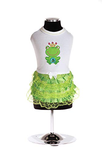 Trilly Tutti Brilli Vestabiam Vesta Jerseykleid mit Rüschen aus Oizzo und Applikation Frosch und Swarovski-Steine, M, Weiß von Trilly Tutti Brilli