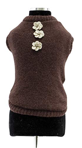 Trilly tutti Brilli Strickpullover aus Wolle mit Applikation Blume aus Filz und Kristall, Braun, XL – 1 Produkt von Trilly tutti Brilli